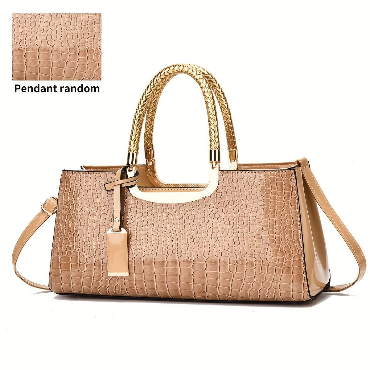 Black Tote Bag Patent Croc Embossed Gold Handles Stylish Accessory High Quality - Navy - Size L - V1347-127-48451-NVY-L Black Tote Bag Patent Croc Embossed Gold Handles Stylish Accessory High Quality - Navy - Size L - Image 7