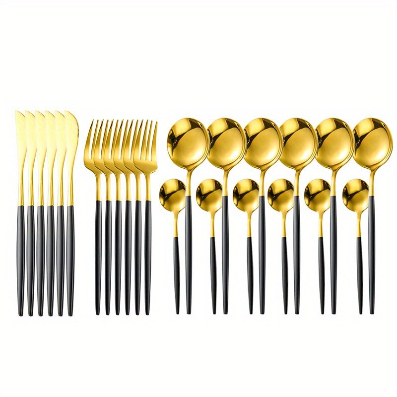 Deluxe Cutlery Set - Black & Gold - V292-HD-CUTLERY-KEILY-TBLSPOON-GOLD Deluxe Cutlery Set - Black & Gold