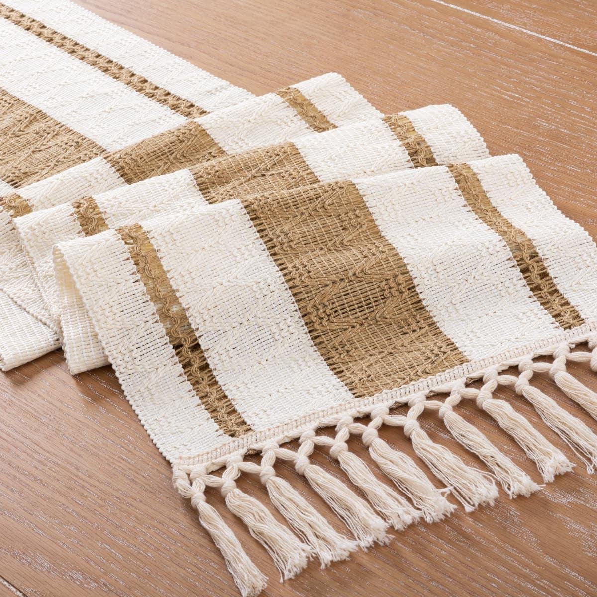 Cotton Linen Table Runner with Knot Tassel Bed End Towel Long Tablecloth Mat - Beige - V528-BED-TOWEL-STXMS-838033 Cotton Linen Table Runner with Knot Tassel Bed End Towel Long Tablecloth Mat - Beige - Image 5
