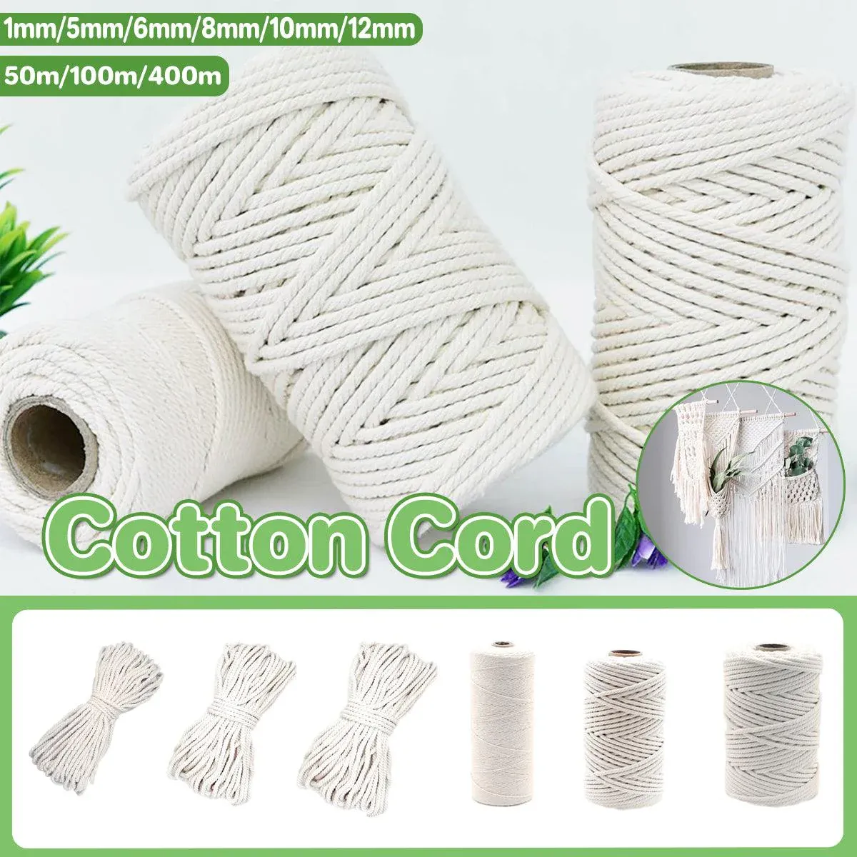 Cotton Rope Macrame Cord 1-12mm DIY Craft Tapestry Binding Decorative String - 6mm x 100m - V528-COTTON-ROPE-6-100-661954 Cotton Rope Macrame Cord 1-12mm DIY Craft Tapestry Binding Decorative String - 6mm x 100m - Image 15