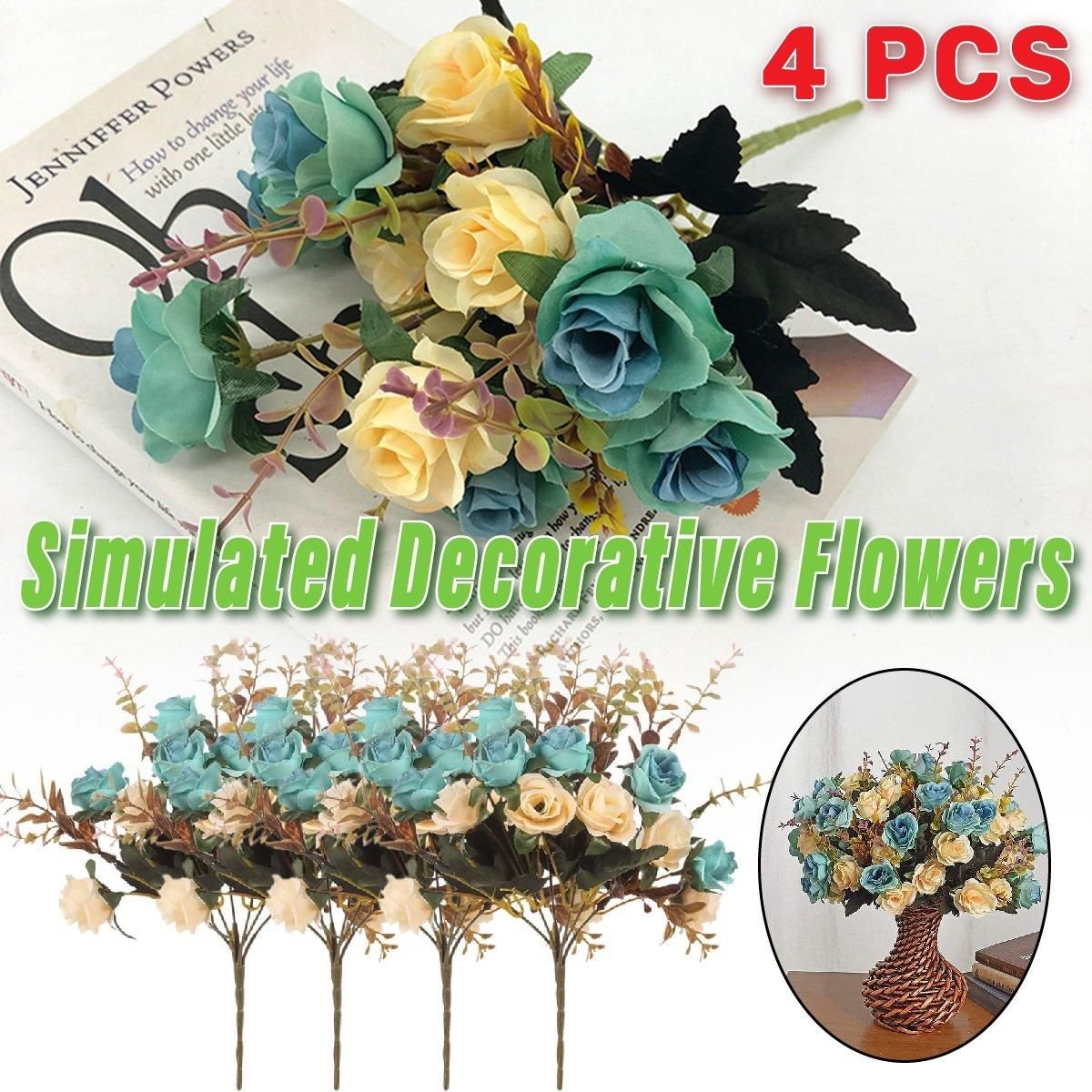 4pcs Artificial Flowers Home Decoration Floral Arrangement for Living Room Decor - V528-FLOWER-LIGHT-BLUE-4PCS-839942 4pcs Artificial Flowers Home Decoration Floral Arrangement for Living Room Decor