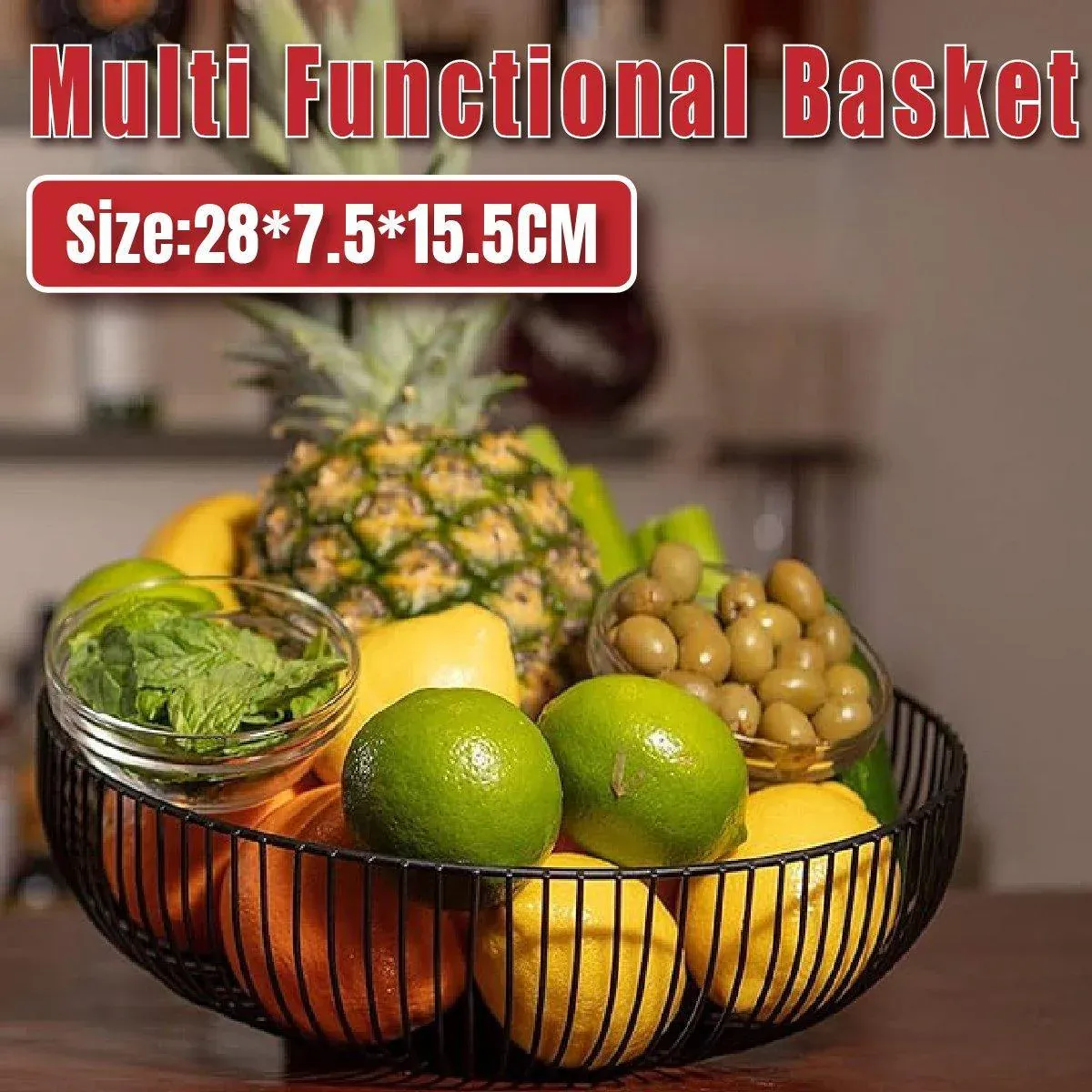 Multi Functional Wire Storage Basket Fruit Vegetable Holder for Kitchen Counter - V528-FRUIT-BASKET-BLACK-973851 Multi Functional Wire Storage Basket Fruit Vegetable Holder for Kitchen Counter