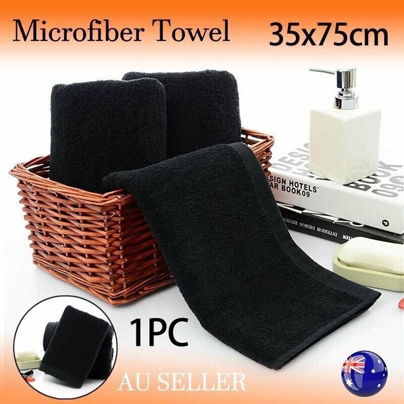 Black Cotton Towel 35x75cm Soft Thick Absorbent Bath Gym Travel Use - V528-MICROFIBERTOWEL-525056 Black Cotton Towel 35x75cm Soft Thick Absorbent Bath Gym Travel Use