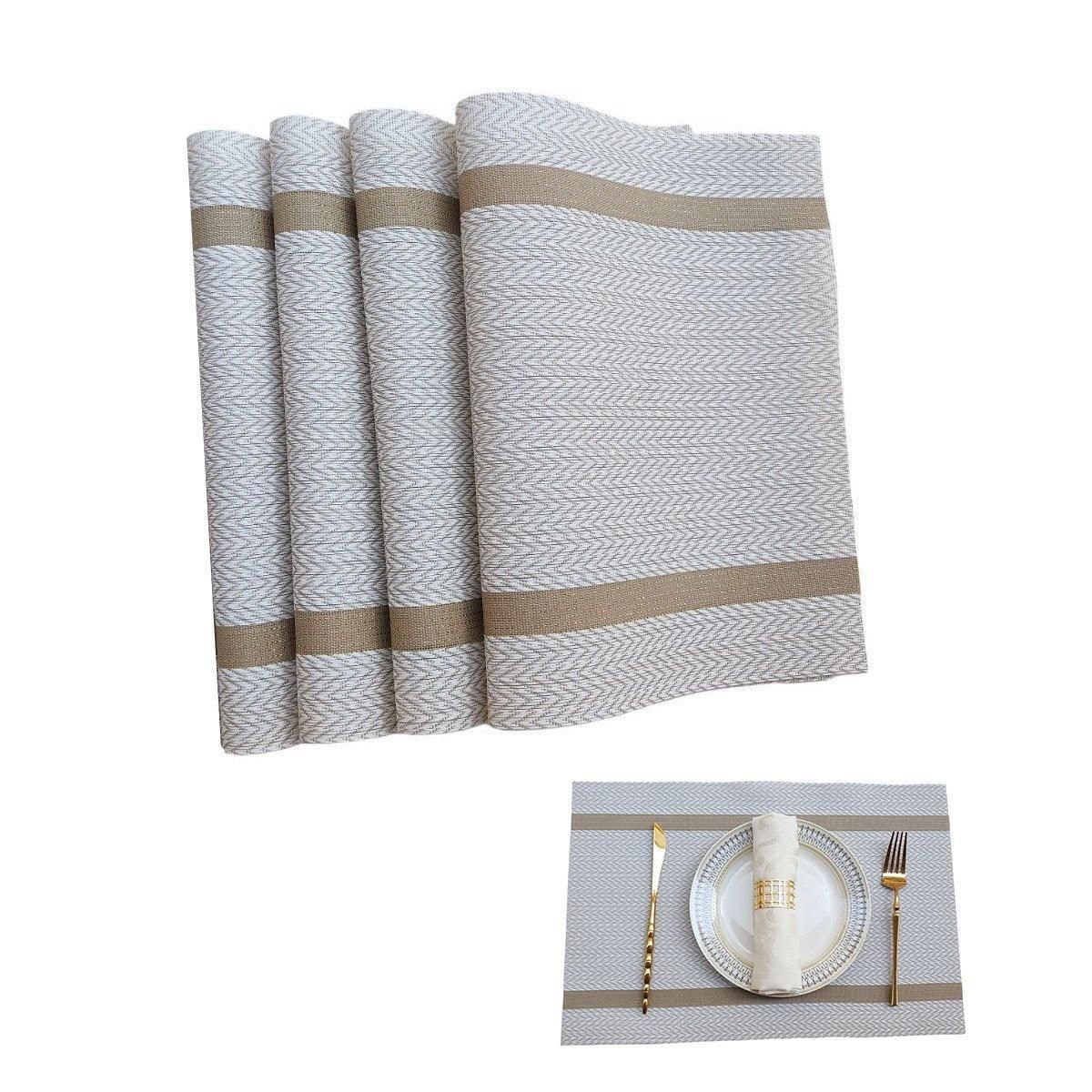 4X Anti-Slip Woven Placemat Waterproof Oil-proof Placemat Heat Resistant PVC Mat - Beige