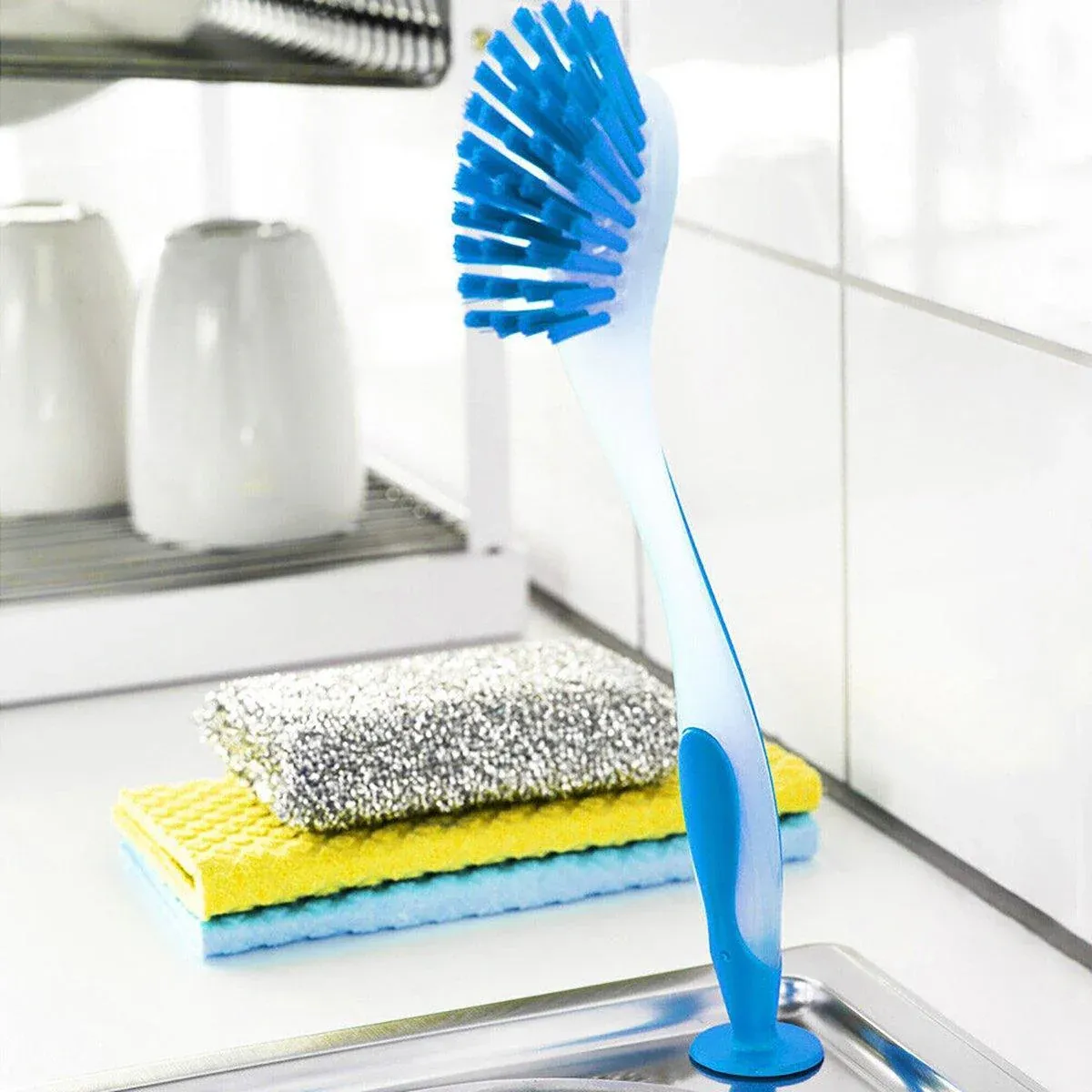 Multi Functional Long Handle Cleaning Brush Vertical Suction Kitchen Brush - Yellow - V528-SUCTION-CUP-BRUSH-YELLOW-273911 Multi Functional Long Handle Cleaning Brush Vertical Suction Kitchen Brush - Yellow - Image 5