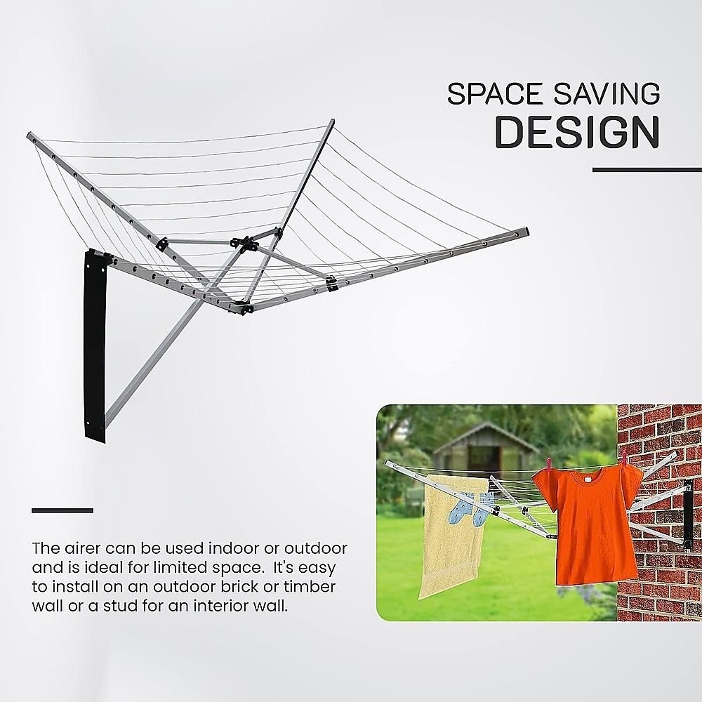 24m Folding Dryer for Laundry and Washing Wall Mounted 5 Arm Clothes Airer Space Saving Design - V63-953411 24m Folding Dryer for Laundry and Washing Wall Mounted 5 Arm Clothes Airer Space Saving Design - Image 2