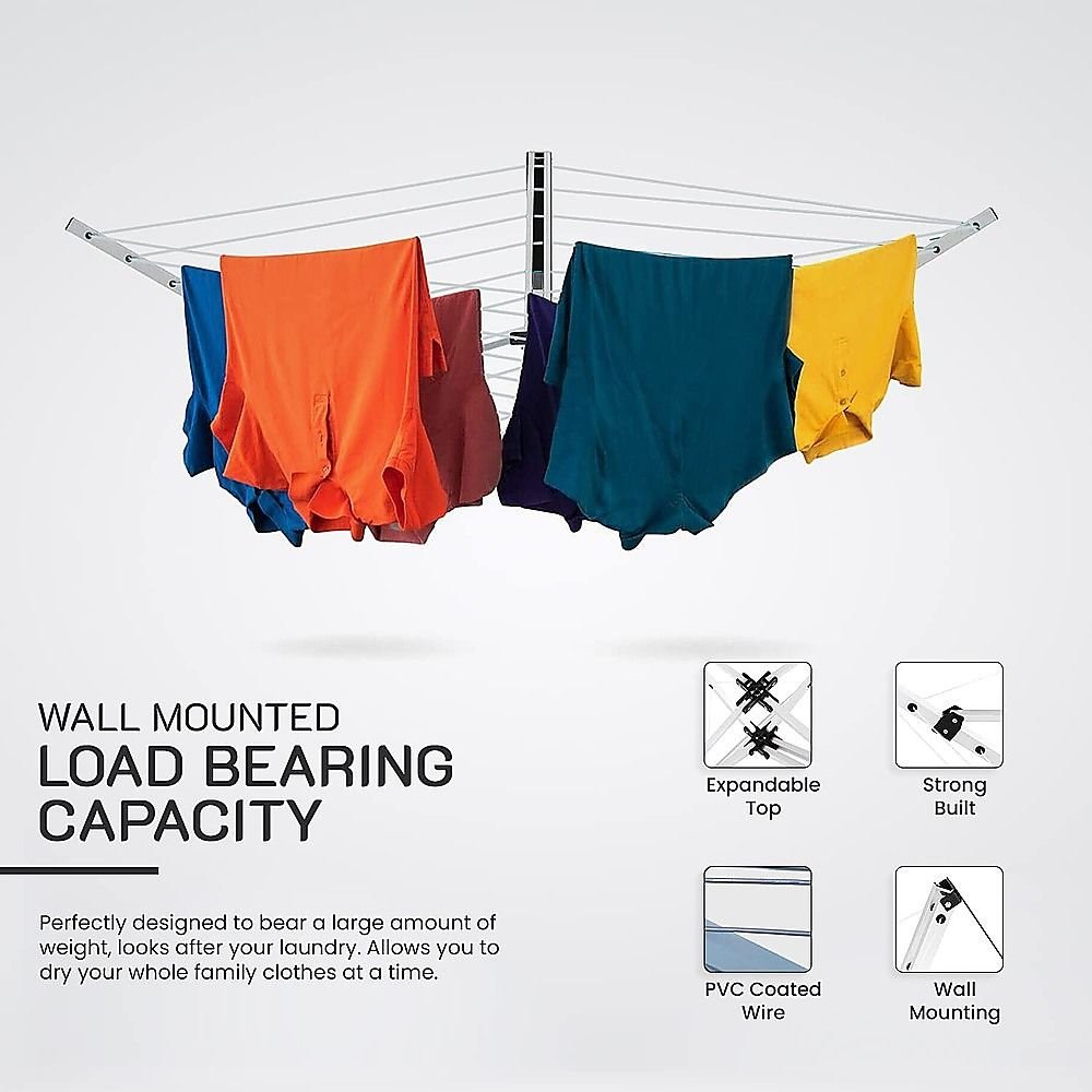 24m Folding Dryer for Laundry and Washing Wall Mounted 5 Arm Clothes Airer Space Saving Design - V63-953411 24m Folding Dryer for Laundry and Washing Wall Mounted 5 Arm Clothes Airer Space Saving Design - Image 5