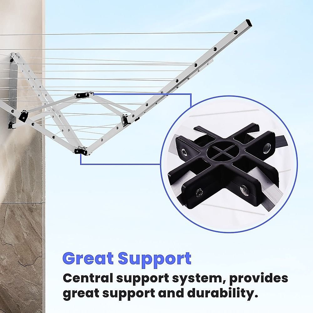 24m Folding Dryer for Laundry and Washing Wall Mounted 5 Arm Clothes Airer Space Saving Design - V63-953411 24m Folding Dryer for Laundry and Washing Wall Mounted 5 Arm Clothes Airer Space Saving Design - Image 9