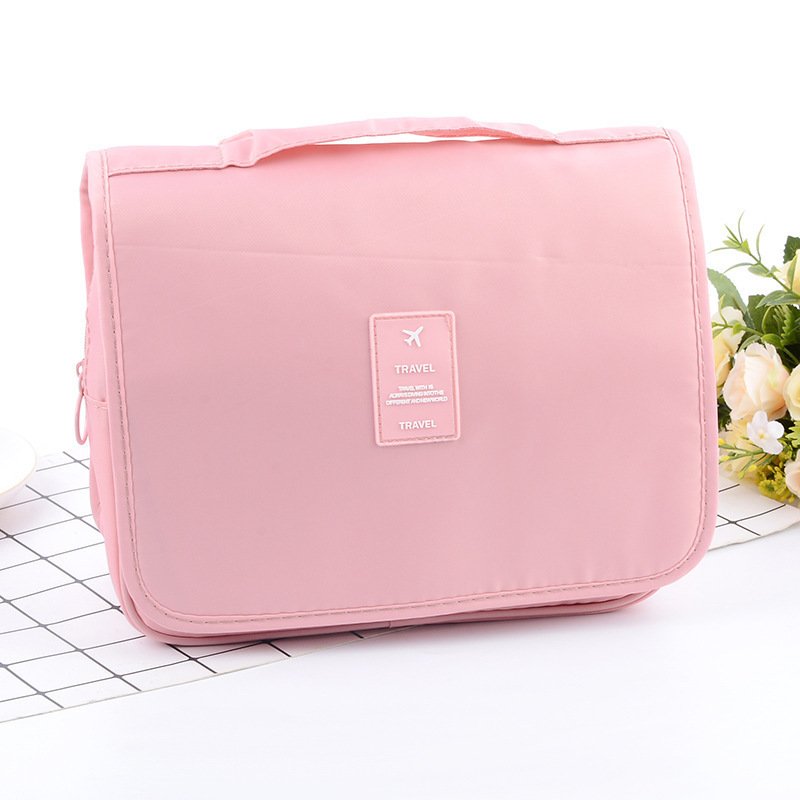 Pink Portable Hanging Travel Toiletry Bag - Large Capacity Cosmetic & Wash Organizer with Sturdy Hook