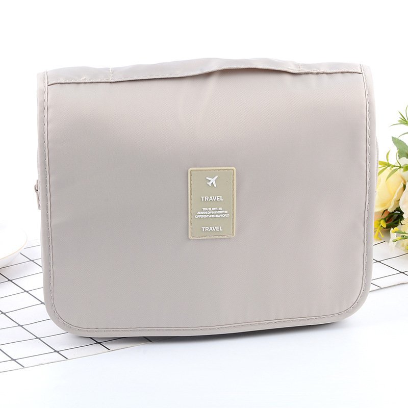 Beige Portable Hanging Travel Toiletry Bag - Large Capacity Cosmetic & Wash Organizer with Sturdy Hook