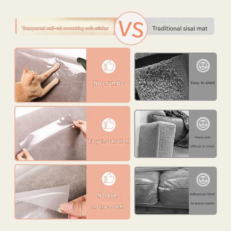Transparent Cat Scratch Furniture Protector Film - 8 Pack Anti-Scratch Guards for Sofas, Doors, Walls - Self-Adhesive & Non-Toxic Cat Claw Deterrent(430*152mmmm) - V888-ELOSUNG34835 Transparent Cat Scratch Furniture Protector Film - 8 Pack Anti-Scratch Guards for Sofas, Doors, Walls - Self-Adhesive & Non-Toxic Cat Claw Deterrent(430*152mmmm) - Image 3