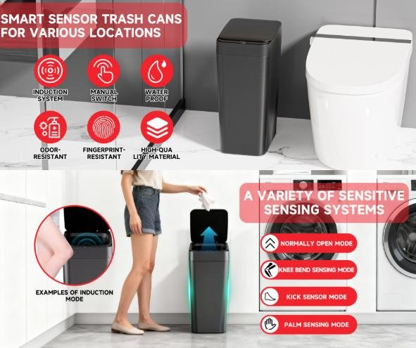 Grey Smart Sensor Trash Can – Slim, Durable, and Hands-Free Waste Bin for Kitchen, Bathroom, or Living Room - V888-ELOSUNG36782 Grey Smart Sensor Trash Can – Slim, Durable, and Hands-Free Waste Bin for Kitchen, Bathroom, or Living Room - Image 4