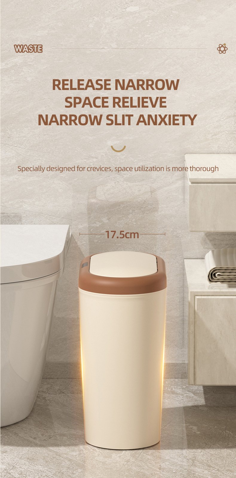 Beige and Brown Smart Sensor Trash Can – 15L Capacity, Compact Design for Home Use with Automatic Induction Opening(Three sensor modes) - V888-ELOSUNG36787 Beige and Brown Smart Sensor Trash Can – 15L Capacity, Compact Design for Home Use with Automatic Induction Opening(Three sensor modes) - Image 7
