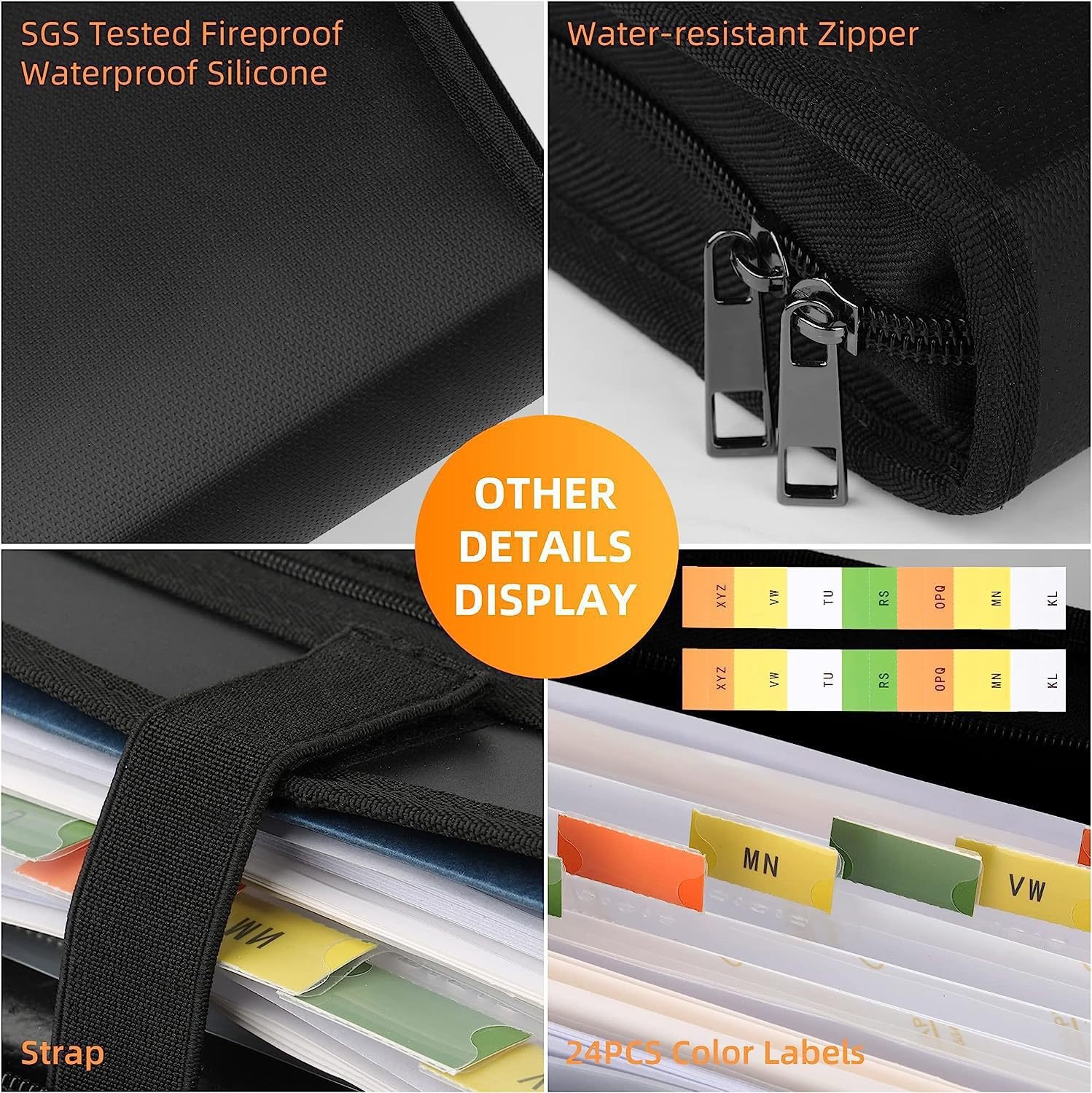 Fireproof & Waterproof Expanding File Folder Organizer with Zipper - Large Capacity Document Safe Bag(Silver zipper handle model) - V888-ELOSUNG37060 Fireproof & Waterproof Expanding File Folder Organizer with Zipper - Large Capacity Document Safe Bag(Silver zipper handle model) - Image 7
