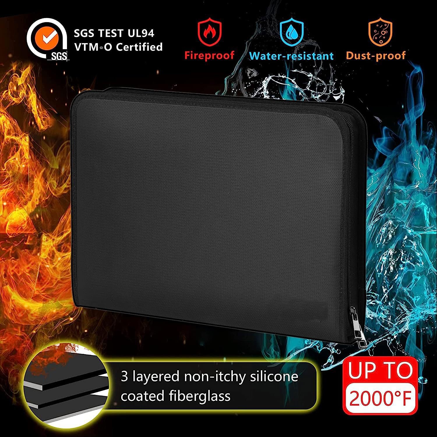 Fireproof & Waterproof Expanding File Folder Organizer with Zipper - Large Capacity Document Safe Bag(Silver zipper handle model) - V888-ELOSUNG37060 Fireproof & Waterproof Expanding File Folder Organizer with Zipper - Large Capacity Document Safe Bag(Silver zipper handle model) - Image 8