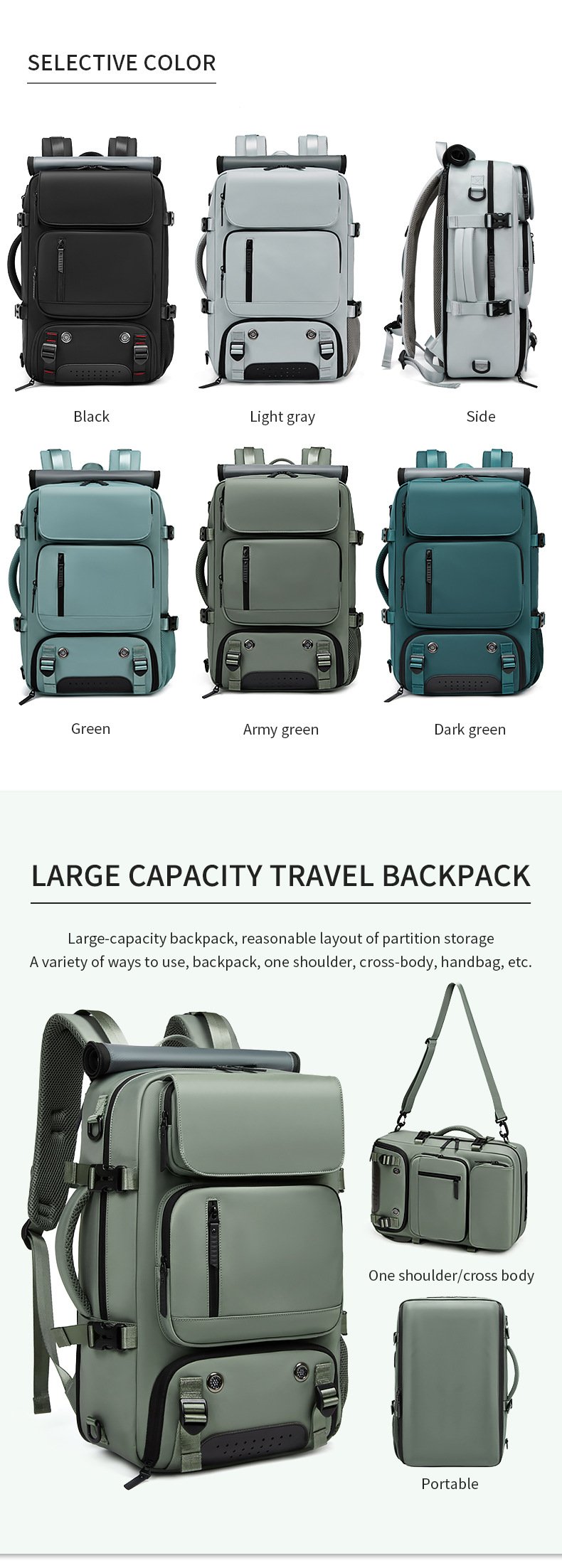 4-in-1 Convertible Travel Backpack & Briefcase - Large Capacity, 16" Laptop Compartment, USB Port(Black) - V888-ELOSUNG37086 4-in-1 Convertible Travel Backpack & Briefcase - Large Capacity, 16" Laptop Compartment, USB Port(Black) - Image 2