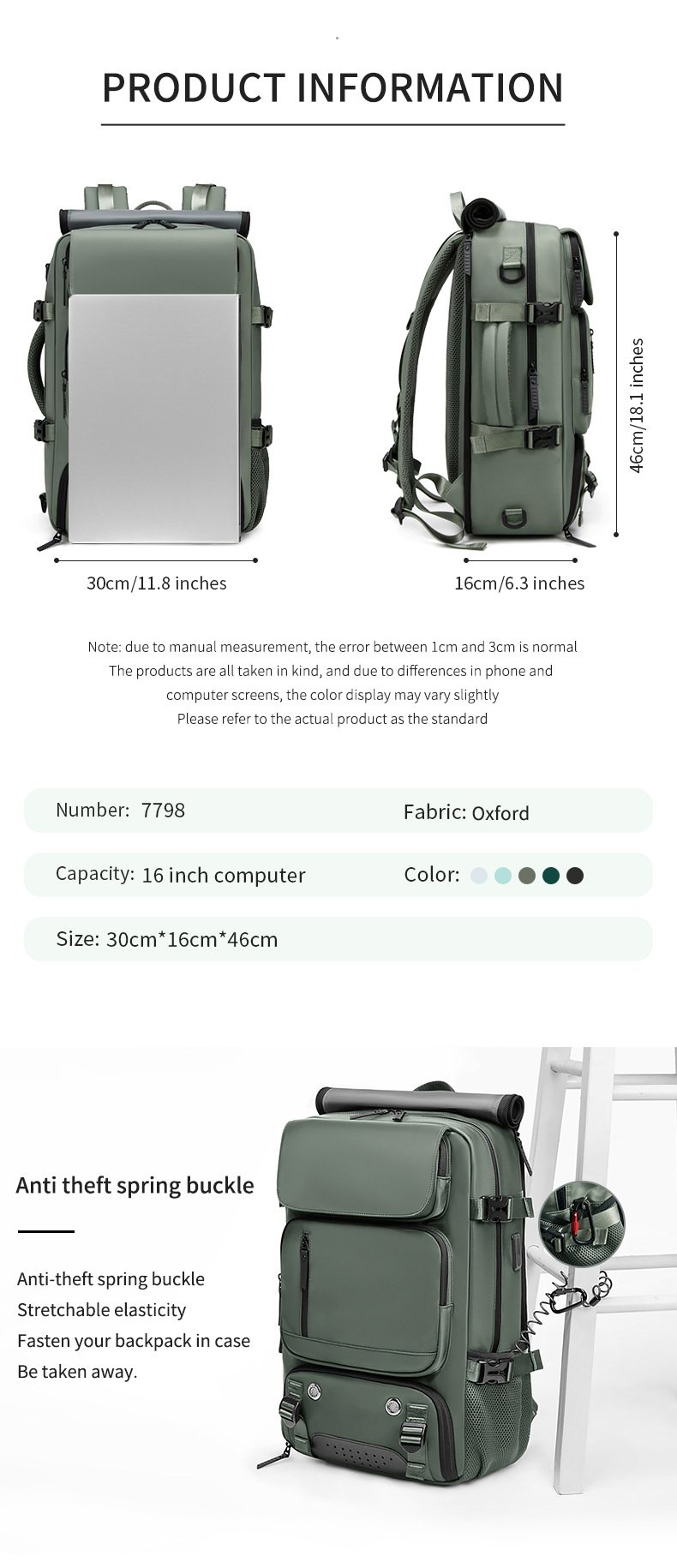 4-in-1 Convertible Travel Backpack & Briefcase - Large Capacity, 16" Laptop Compartment, USB Port(Black) - V888-ELOSUNG37086 4-in-1 Convertible Travel Backpack & Briefcase - Large Capacity, 16" Laptop Compartment, USB Port(Black) - Image 3