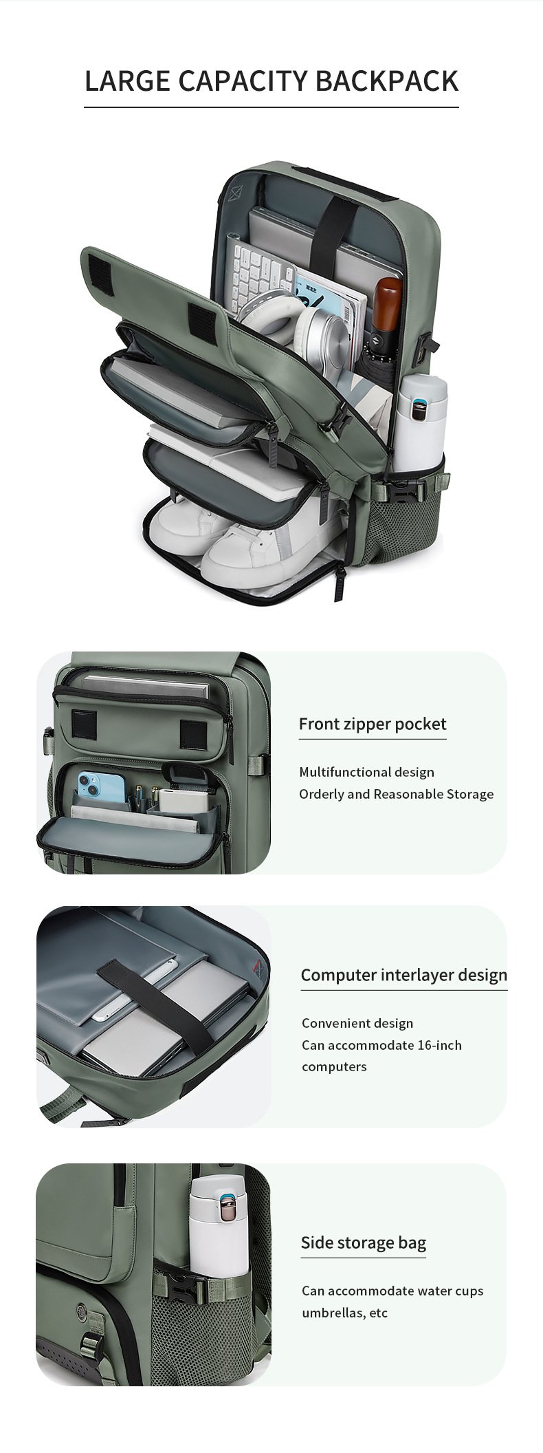 4-in-1 Convertible Travel Backpack & Briefcase - Large Capacity, 16" Laptop Compartment, USB Port(Black) - V888-ELOSUNG37086 4-in-1 Convertible Travel Backpack & Briefcase - Large Capacity, 16" Laptop Compartment, USB Port(Black) - Image 5