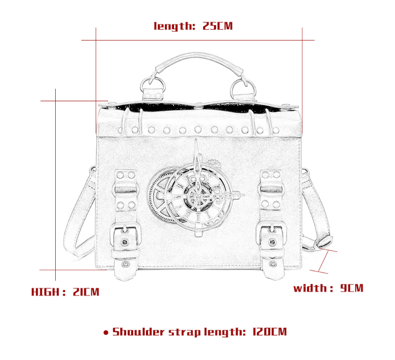 Retro Steampunk Satchel Bag with Decorative Clock & Gears - Gothic Crossbody Purse - V888-ELOSUNG38080 Retro Steampunk Satchel Bag with Decorative Clock & Gears - Gothic Crossbody Purse - Image 3