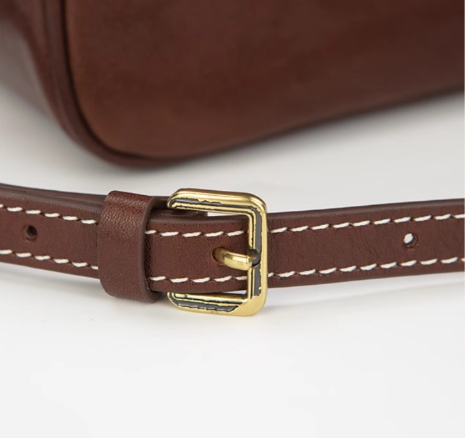 Mini Size Coffee Brown Vintage Genuine Split Leather Bowling Bag for Women - Retro Top Handle Satchel & Crossbody Purse - V888-ELOSUNG38112 Mini Size Coffee Brown Vintage Genuine Split Leather Bowling Bag for Women - Retro Top Handle Satchel & Crossbody Purse - Image 2