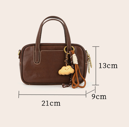 Mini Size Coffee Brown Vintage Genuine Split Leather Bowling Bag for Women - Retro Top Handle Satchel & Crossbody Purse - V888-ELOSUNG38112 Mini Size Coffee Brown Vintage Genuine Split Leather Bowling Bag for Women - Retro Top Handle Satchel & Crossbody Purse - Image 3