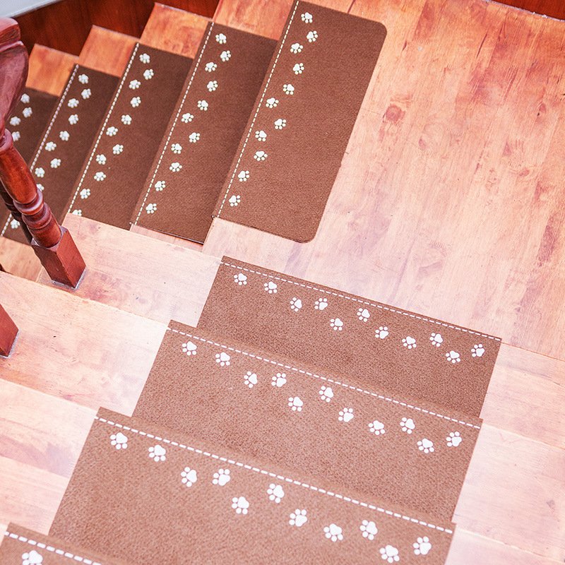 3-Pack Brown Non-Slip Luminous Stair Treads - Self-Adhesive Pet Paw Print Stair Mats 55x22x4.5cm