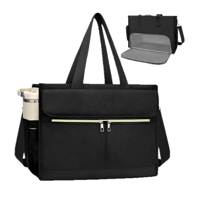 Black Large Capacity Insulated Lunch Tote Bag with Shoulder Strap Leakproof Cooler Handbag Multi-Pocket Work Organizer for Office and Picnics
