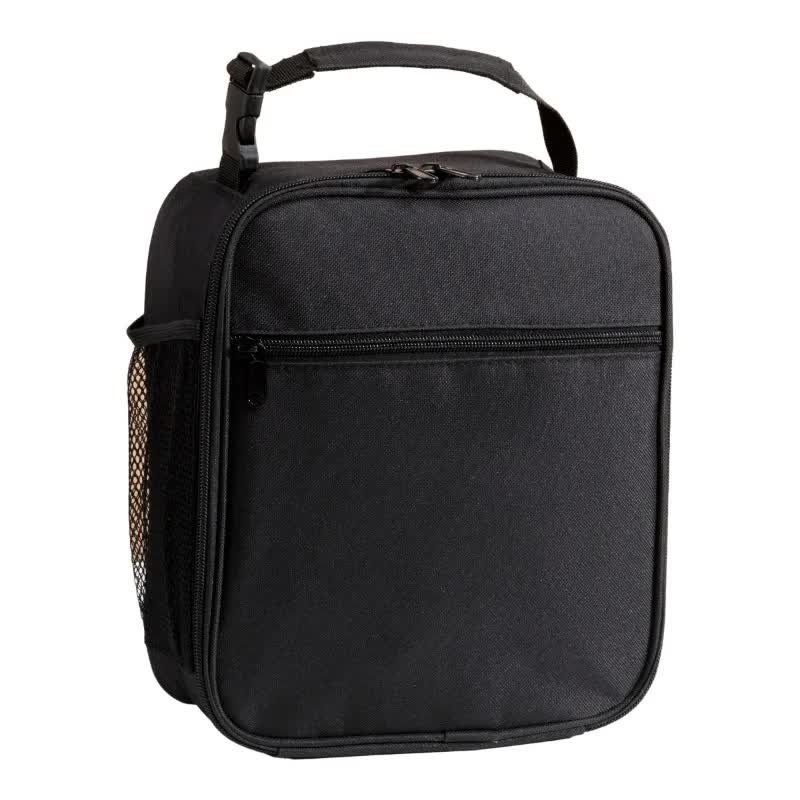 Black Portable Insulated Lunch Bag - Oxford Cloth Handheld Meal Prep Tote, Large-Capacity Square Upright Design for School Office