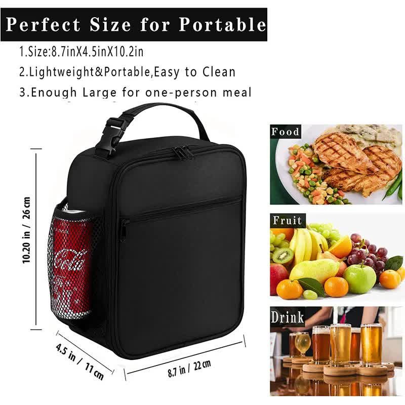 Black Portable Insulated Lunch Bag - Oxford Cloth Handheld Meal Prep Tote, Large-Capacity Square Upright Design for School Office - V888-ELOSUNG39558 Black Portable Insulated Lunch Bag - Oxford Cloth Handheld Meal Prep Tote, Large-Capacity Square Upright Design for School Office - Image 2