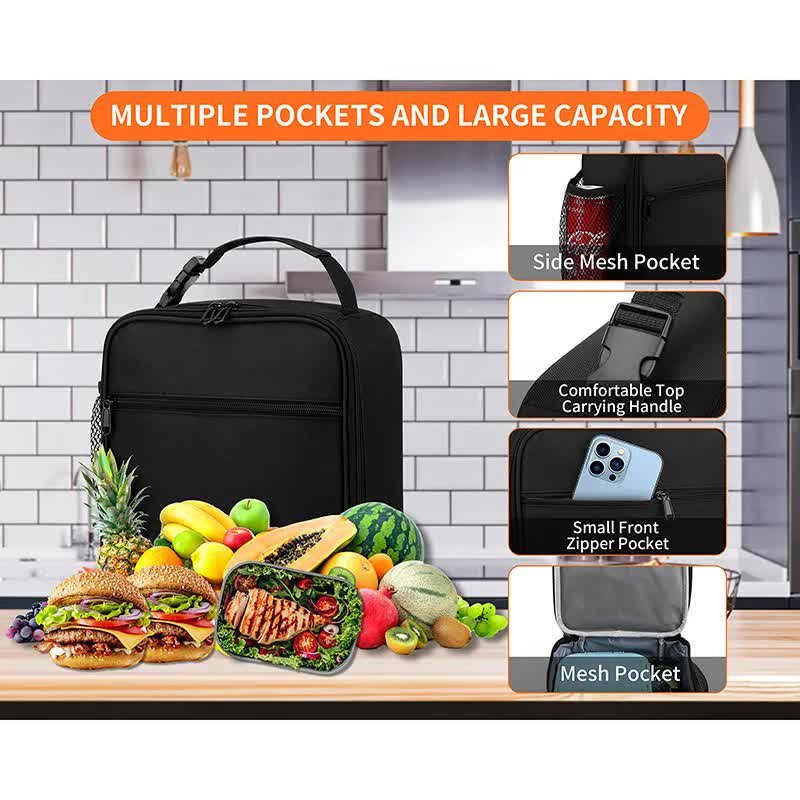 Black Portable Insulated Lunch Bag - Oxford Cloth Handheld Meal Prep Tote, Large-Capacity Square Upright Design for School Office - V888-ELOSUNG39558 Black Portable Insulated Lunch Bag - Oxford Cloth Handheld Meal Prep Tote, Large-Capacity Square Upright Design for School Office - Image 4