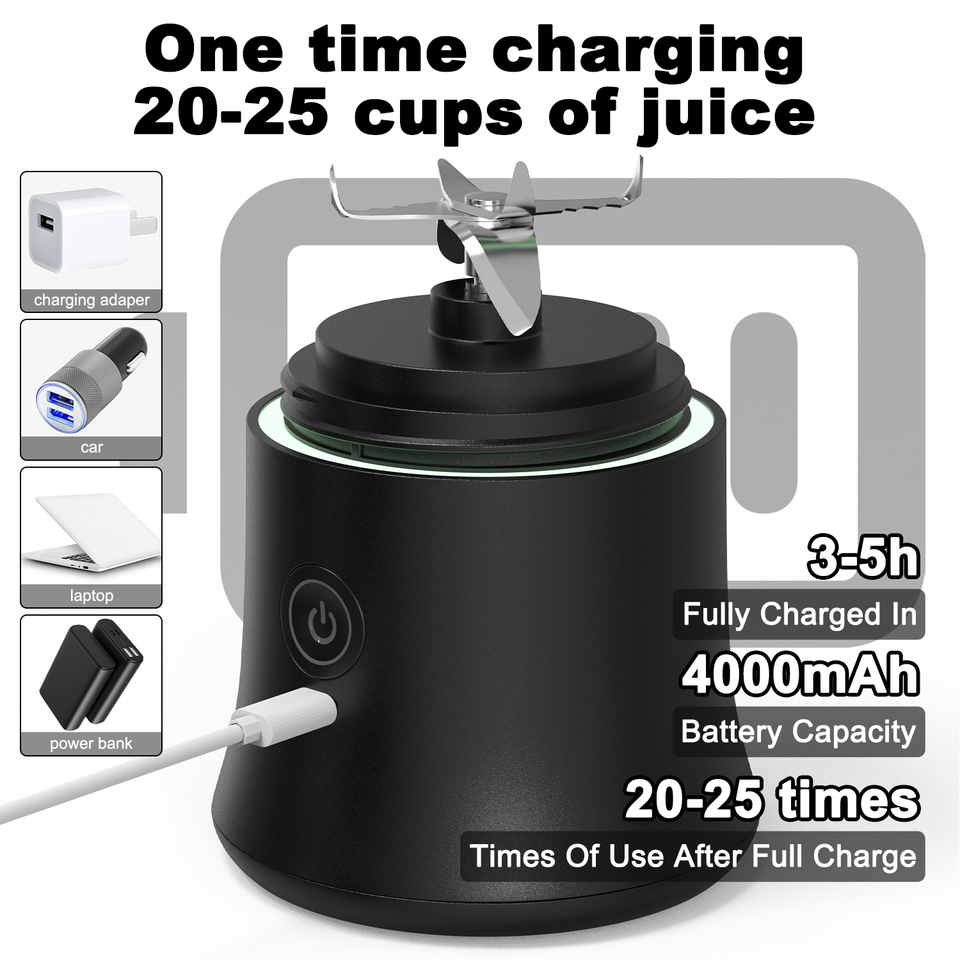 White Portable Blender 600ml Personal Smoothie Maker USB Rechargeable Juicer Cup with 6 Stainless Steel Blades 4000mAh Battery for Gym Travel and Camping - V888-ELOSUNG40414 White Portable Blender 600ml Personal Smoothie Maker USB Rechargeable Juicer Cup with 6 Stainless Steel Blades 4000mAh Battery for Gym Travel and Camping - Image 4