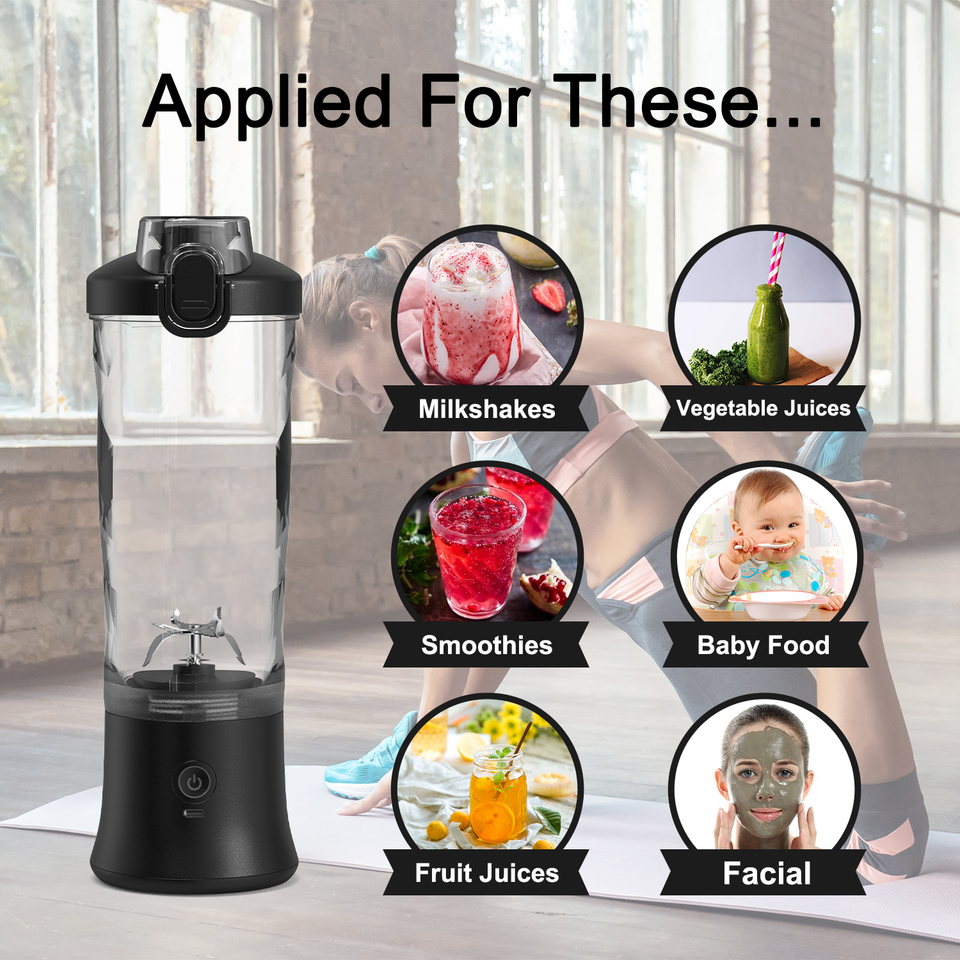 Blue Portable Blender 600ml Personal Smoothie Maker USB Rechargeable Juicer Cup with 6 Stainless Steel Blades 4000mAh Battery for Gym Travel and Camping - V888-ELOSUNG40417 Blue Portable Blender 600ml Personal Smoothie Maker USB Rechargeable Juicer Cup with 6 Stainless Steel Blades 4000mAh Battery for Gym Travel and Camping - Image 2