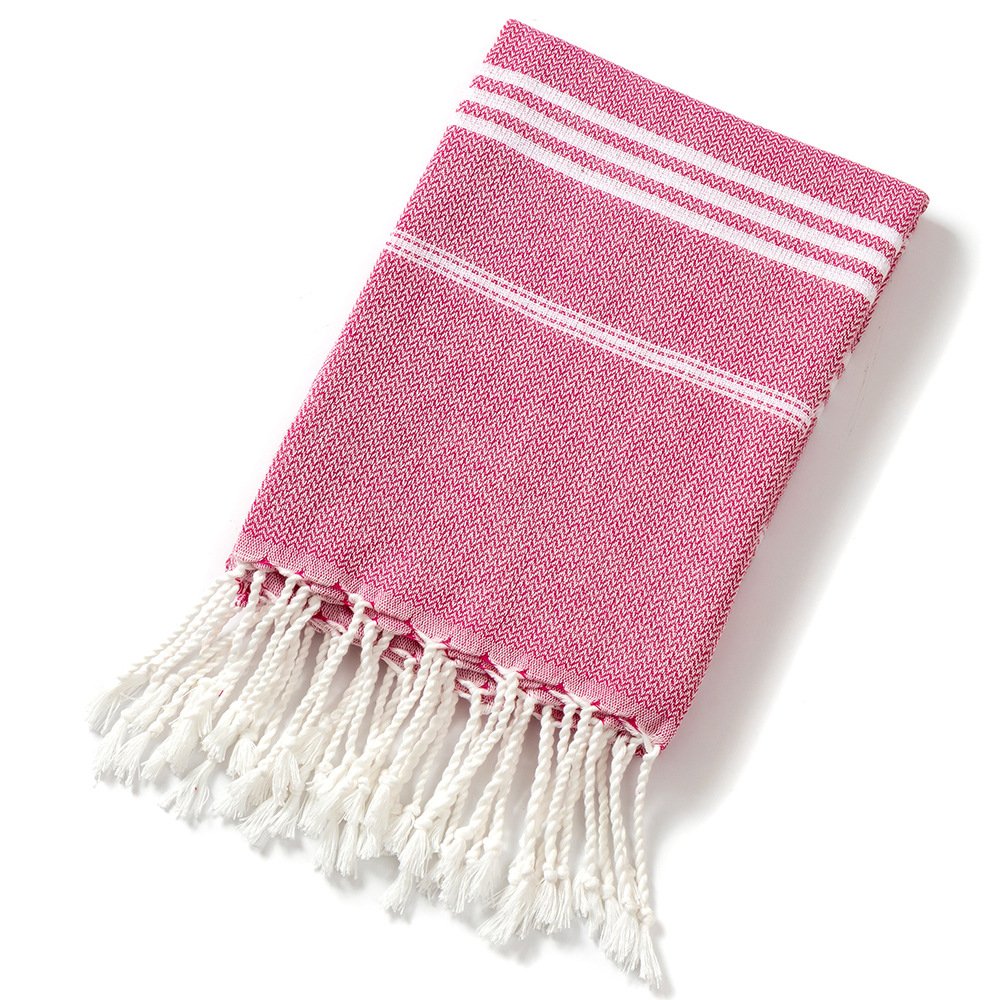 3 Pack Turkish Style Beach Towel Set 90x180cm - Quick Dry Lightweight Large Peshtemal Bath Sheet with Tassels - Rose red, Yellow & Light Yellow