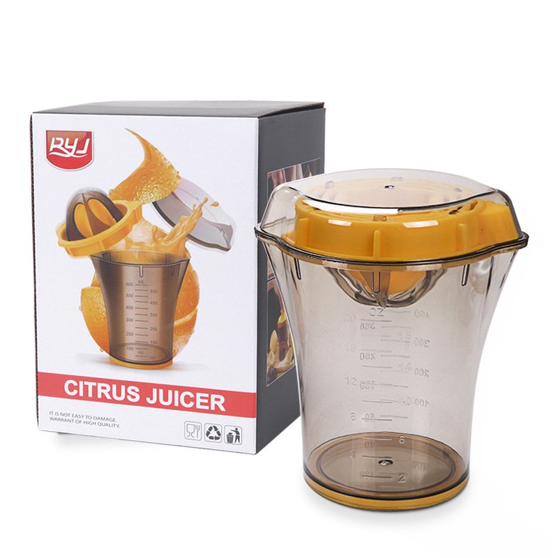 Manual Citrus Juicer & Hand Squeezer - 600ml Measuring Cup with Dual Reamer for Lemons & Oranges - Non-Slip Portable Fruit Press for Kitchen & Camping