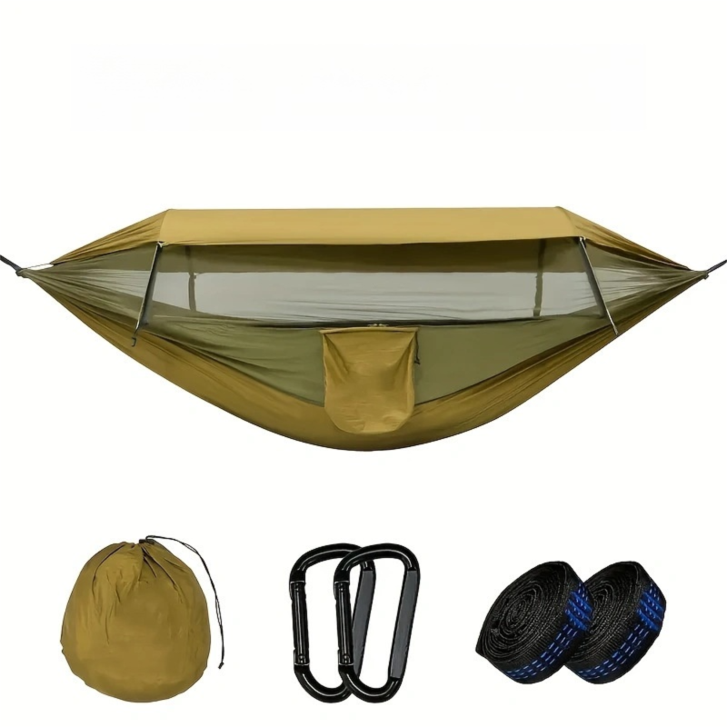290 x 140CM Professional Nylon Hammock with Integrated Mosquito Net & Sunshade - 2-Person Anti-Rollover Camping Swing with Heavy-Duty Installation Kit (Camouflage Green)