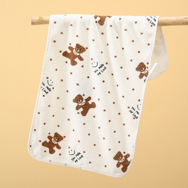 5-Pack Beige Soft Absorbent Face Towels with Bear Pattern Design – Quick-Drying Plush Towel Set for Bath and Daily Use