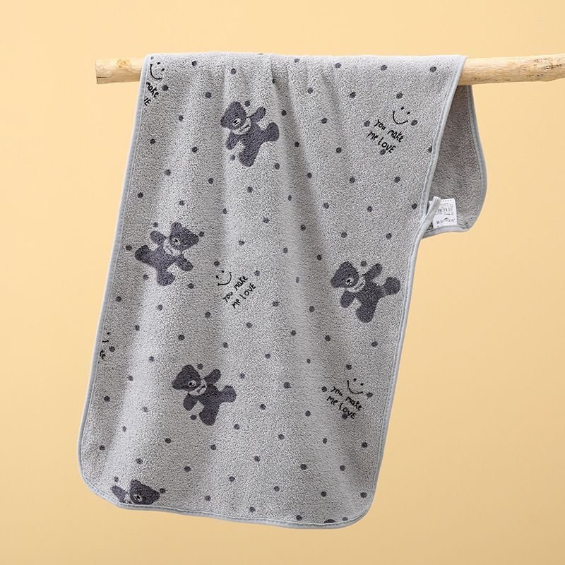 5-Pack Grey Soft Absorbent Face Towels with Bear Pattern Design – Quick-Drying Plush Towel Set for Bath and Daily Use
