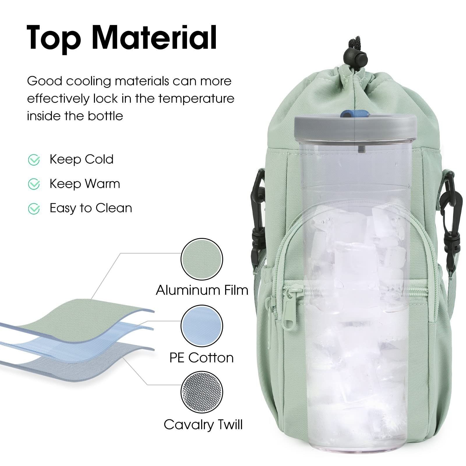 Green Water Bottle Carrier with Drawstring Closure – Adjustable Shoulder Strap, Front Pocket, and Side Storage for Daily Use - V888-ELOSUNG43964 Green Water Bottle Carrier with Drawstring Closure – Adjustable Shoulder Strap, Front Pocket, and Side Storage for Daily Use - Image 2