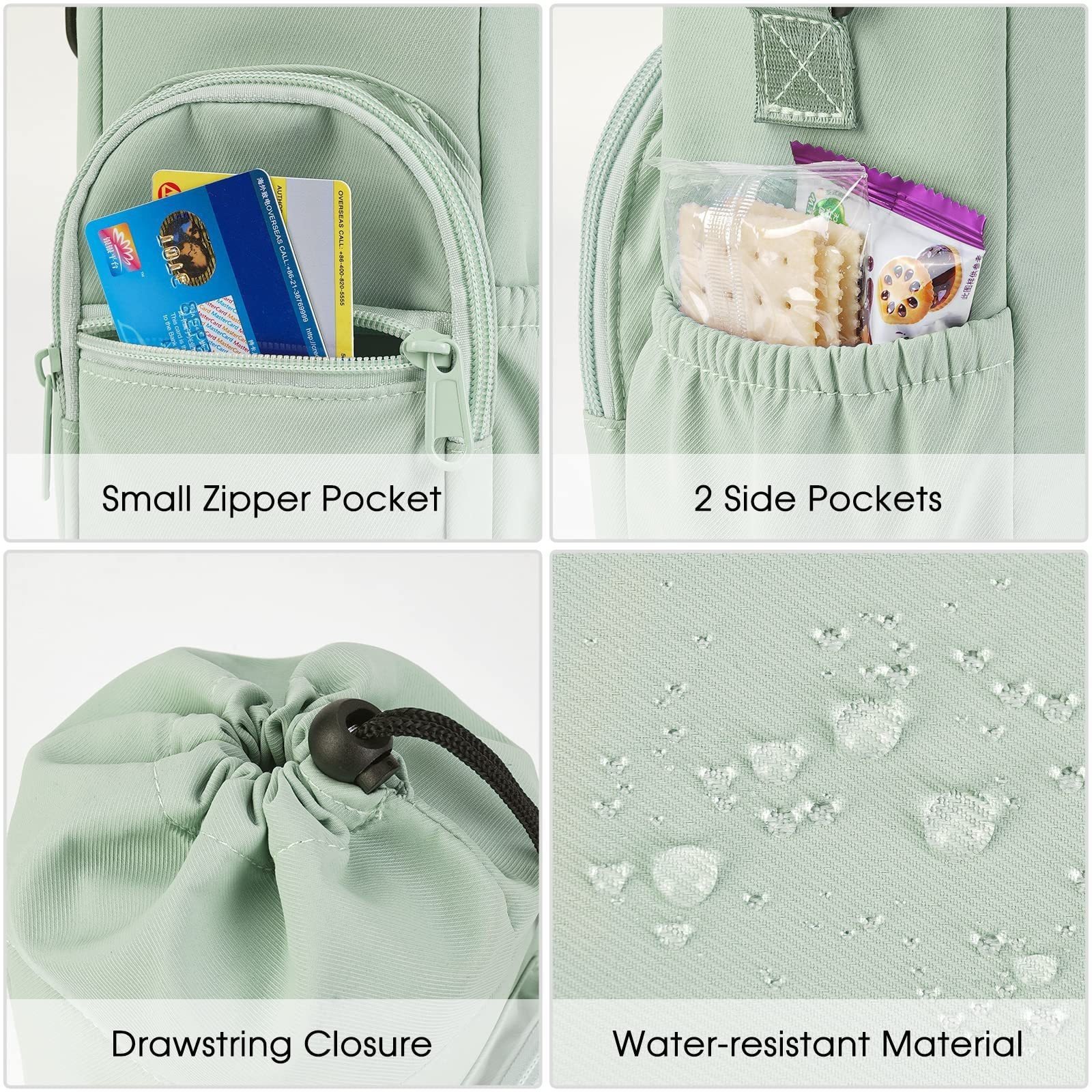 Green Water Bottle Carrier with Drawstring Closure – Adjustable Shoulder Strap, Front Pocket, and Side Storage for Daily Use - V888-ELOSUNG43964 Green Water Bottle Carrier with Drawstring Closure – Adjustable Shoulder Strap, Front Pocket, and Side Storage for Daily Use - Image 3