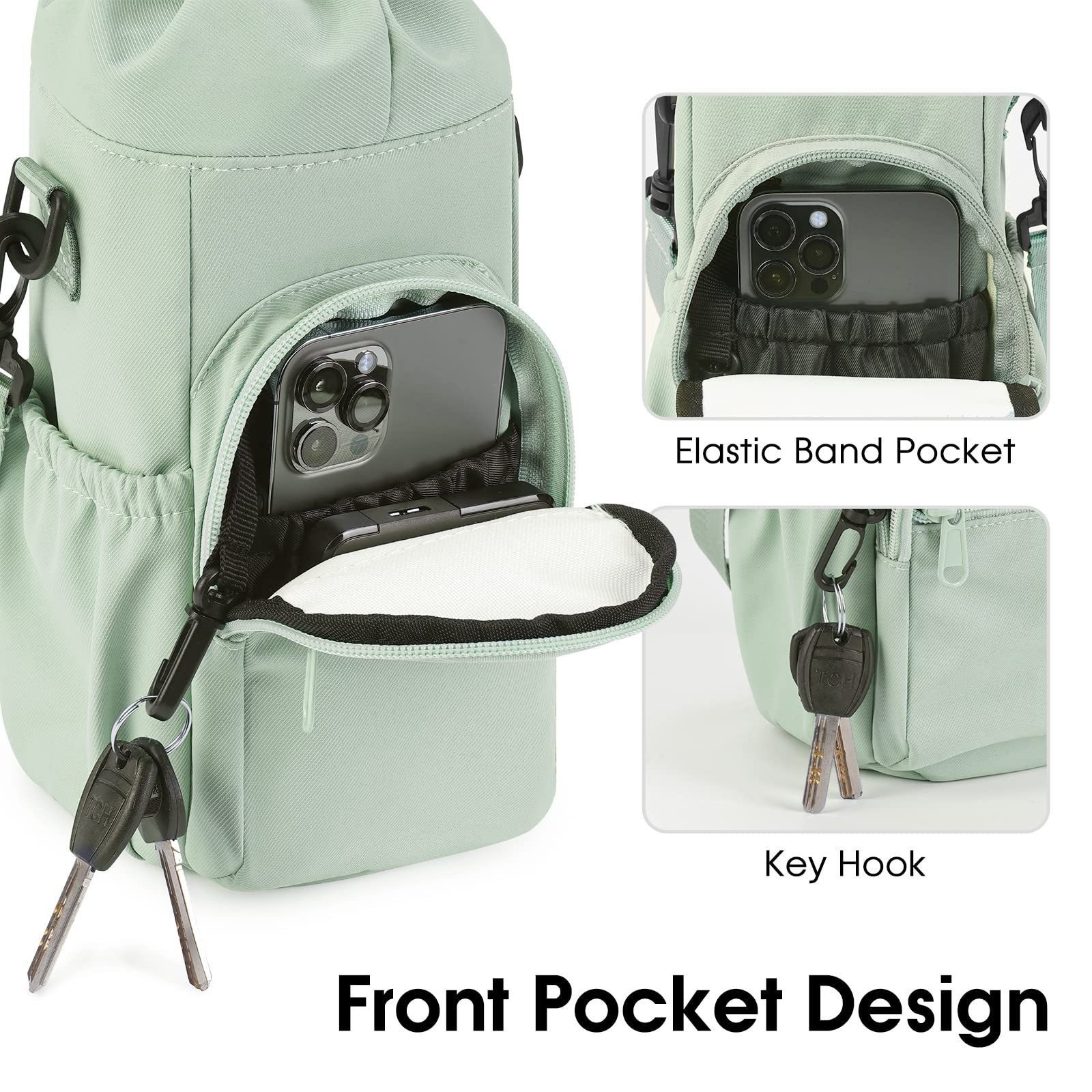 Green Water Bottle Carrier with Drawstring Closure – Adjustable Shoulder Strap, Front Pocket, and Side Storage for Daily Use - V888-ELOSUNG43964 Green Water Bottle Carrier with Drawstring Closure – Adjustable Shoulder Strap, Front Pocket, and Side Storage for Daily Use - Image 4