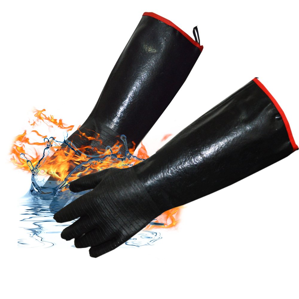 16 Inch Neoprene Heat Resistant BBQ Gloves - Waterproof & Oil Proof Long Sleeve Mitts - Extreme Heat Protection for Grilling, Boiling Water & Industrial Use (Black) - V888-ELOSUNG44439 16 Inch Neoprene Heat Resistant BBQ Gloves - Waterproof & Oil Proof Long Sleeve Mitts - Extreme Heat Protection for Grilling, Boiling Water & Industrial Use (Black) - Image 3