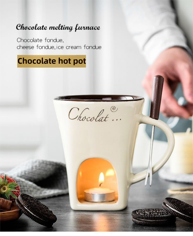 Red European Style Ceramic Chocolate & Cheese Melter Set - 200ml Mini Melting Mug & Fork - V888-ELOSUNG45047 Red European Style Ceramic Chocolate & Cheese Melter Set - 200ml Mini Melting Mug & Fork - Image 2
