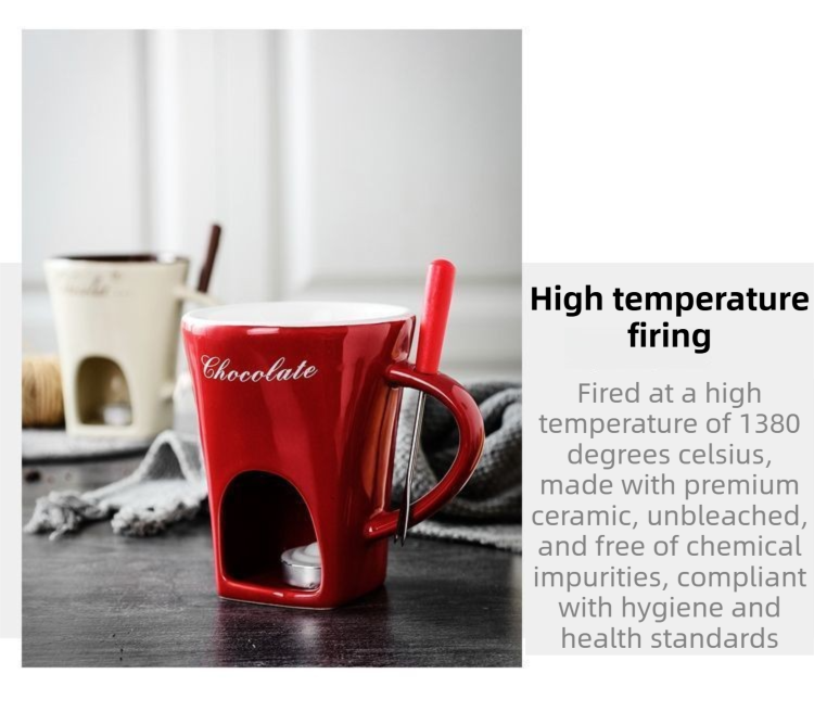 White European Style Ceramic Chocolate & Cheese Melter Set - 200ml Mini Melting Mug & Fork - V888-ELOSUNG45048 White European Style Ceramic Chocolate & Cheese Melter Set - 200ml Mini Melting Mug & Fork - Image 3