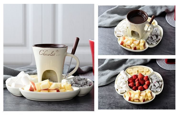 White European Style Ceramic Chocolate & Cheese Melter Set - 200ml Mini Melting Mug & Fork - V888-ELOSUNG45048 White European Style Ceramic Chocolate & Cheese Melter Set - 200ml Mini Melting Mug & Fork - Image 5