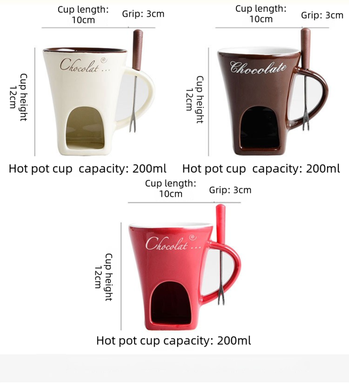 White European Style Ceramic Chocolate & Cheese Melter Set - 200ml Mini Melting Mug & Fork - V888-ELOSUNG45048 White European Style Ceramic Chocolate & Cheese Melter Set - 200ml Mini Melting Mug & Fork - Image 7