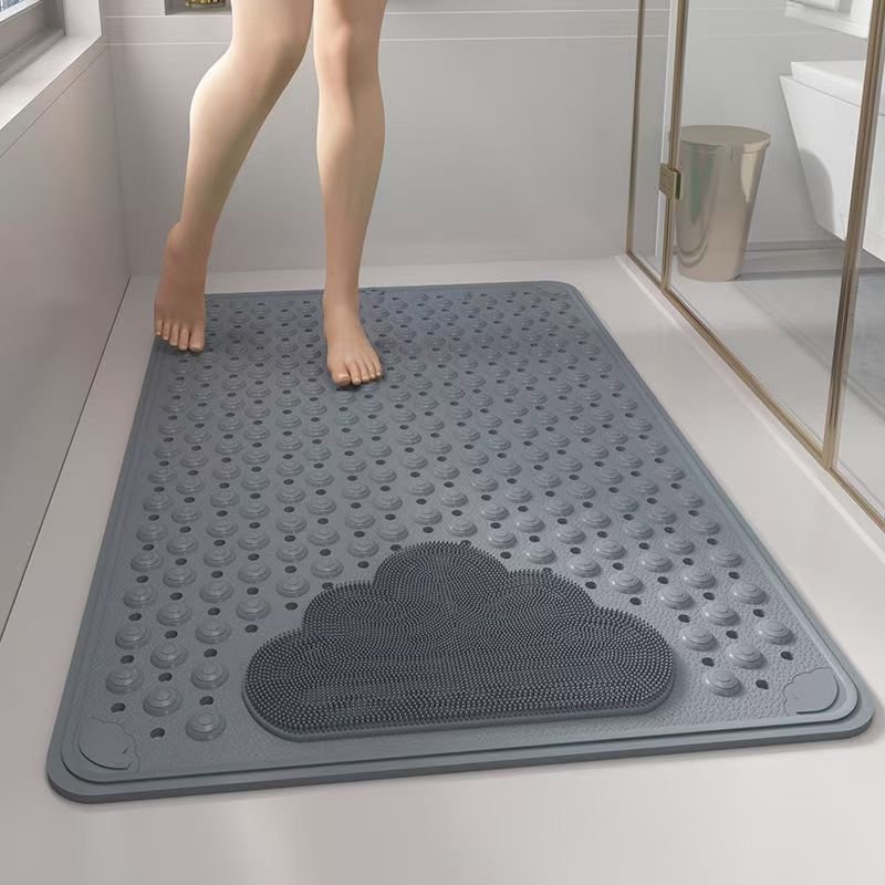 2-Pack Grey Eco-Friendly Bath Mat with Massage Points - Anti-Slip Suction Cup Safety Bathroom Rug (L Size 86.5X53x2 CM)