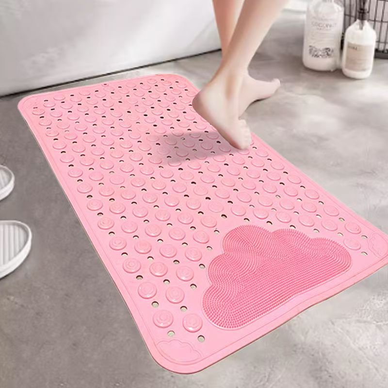2-Pack Pink Eco-Friendly Bath Mat with Massage Points - Anti-Slip Suction Cup Safety Bathroom Rug (S Size 68.5X34x2 CM)