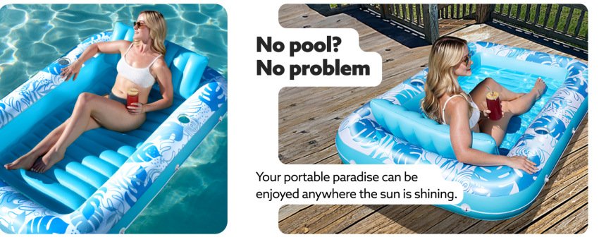 180x118CM Gold Deluxe Inflatable Suntan Tub & Floating Pool Lounger with Dual Integrated Cup Holders and Pillow - Portable Sunbathing Pool for Lawn & Water - V888-ELOSUNG45717 180x118CM Gold Deluxe Inflatable Suntan Tub & Floating Pool Lounger with Dual Integrated Cup Holders and Pillow - Portable Sunbathing Pool for Lawn & Water - Image 3