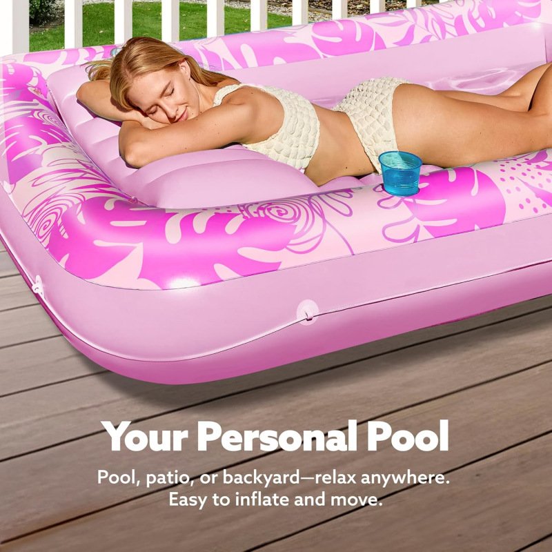 180x118CM Gold Deluxe Inflatable Suntan Tub & Floating Pool Lounger with Dual Integrated Cup Holders and Pillow - Portable Sunbathing Pool for Lawn & Water - V888-ELOSUNG45717 180x118CM Gold Deluxe Inflatable Suntan Tub & Floating Pool Lounger with Dual Integrated Cup Holders and Pillow - Portable Sunbathing Pool for Lawn & Water - Image 4