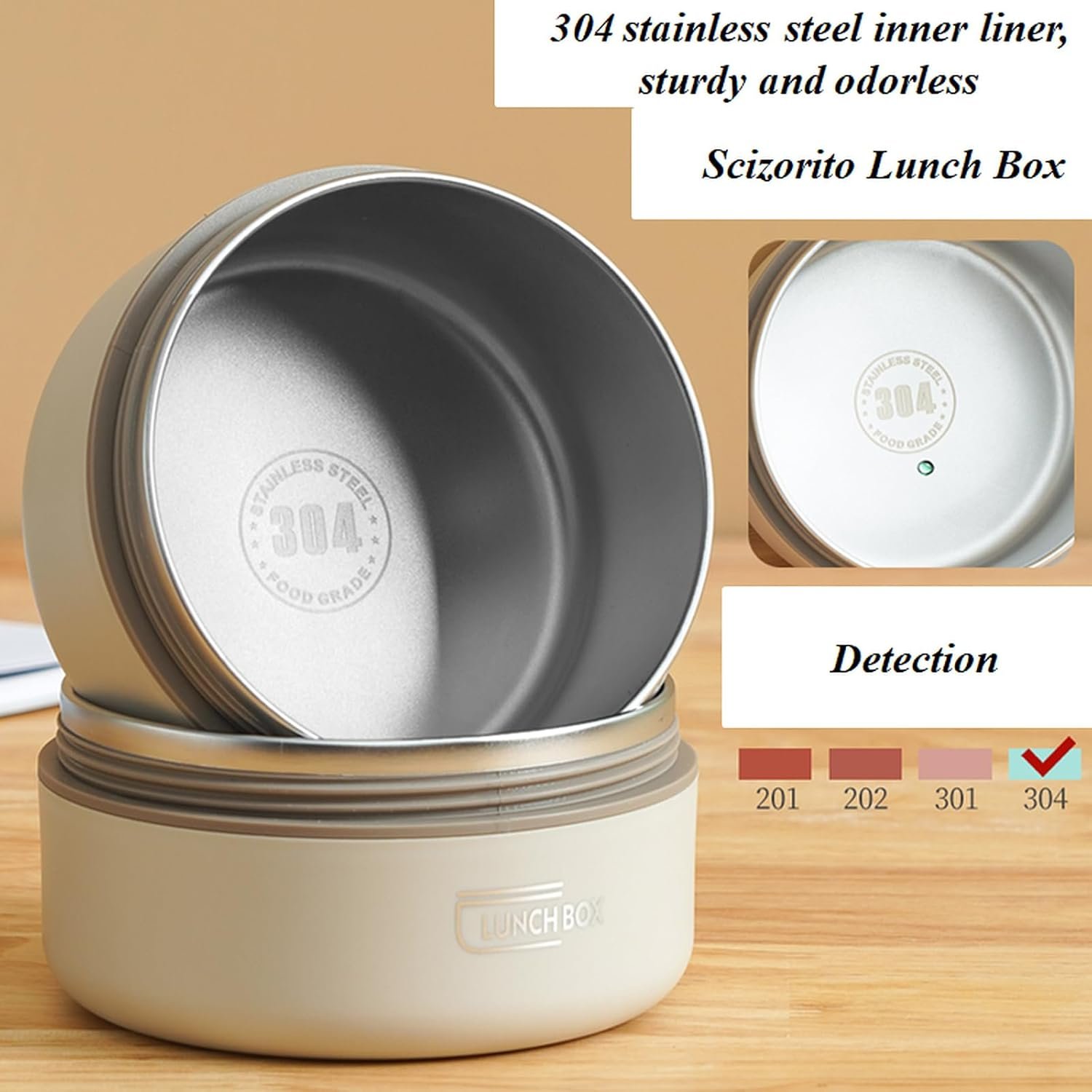 2-Pack Beige 304 Stainless Steel Microwave-Safe Lunch Box Set - Stackable Insulated Bento Containers for Office & School - V888-ELOSUNG45759 2-Pack Beige 304 Stainless Steel Microwave-Safe Lunch Box Set - Stackable Insulated Bento Containers for Office & School - Image 2